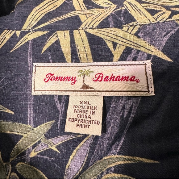 Tommy Bahama Hawaiian Shirt Men's XXL Black Green Floral Bamboo Print Silk Camp - Picture 5 of 11